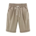 thumbnail image 1 of Pisexur Womens Shorts Cotton Linen Drawstring Solid Color Gym Workout Shorts Summer Comfy Elastic Waisted Shorts Plus Size Lounge Shorts Casual Beach Knee Length Shorts with Pockets,S-6XL, 1 of 3