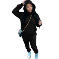 thumbnail image 1 of MAWCLOS Ladies Two Piece Outfit Drawstring Tracksuit Sets Long Sleeve Jogger Set Straight Leg Sports Hooded Neck Sweatsuits Black 3XL, 1 of 4