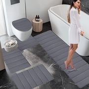 Large Bathroom Rug Mat 5 Set, Xinsrenus Extra Soft Absorbent Velvet Fleece Bathroom Rugs, Non-Slip Thick Washable Quick Dry Foam Bath Mats for Toilet Floor Tub Shower