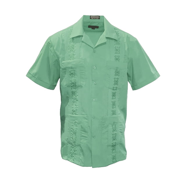 Gravity Threads Mens Guayabera Summer Shirt - Aqua - Large