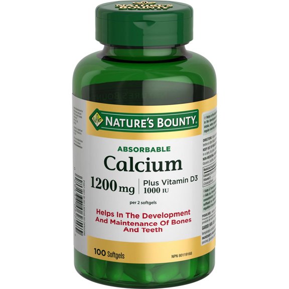 NATURE'S BOUNTY Calcium Plus Vitamin D3, Absorbable, 1200 mg, Helps Bones & Teeth, Softgels