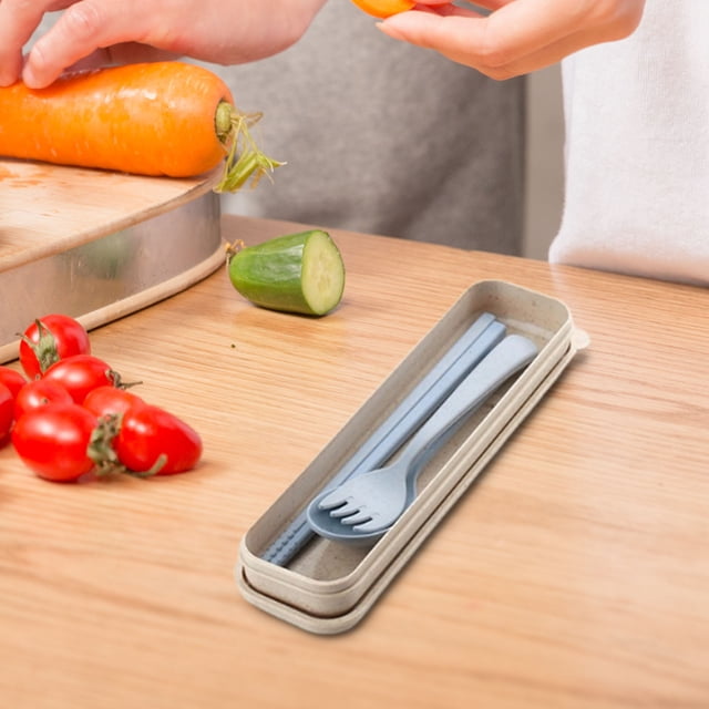 Reusable Utensils Set with Case Portable Utensils Travel Utensils with Case Spoon Chopsticks and Fork Three-Piece Tableware Set