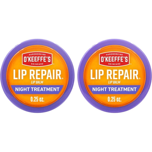 O'Keeffe's Baume à Lèvres Réparateur de Nuit pour Lèvres Sèches et Gercées - Pot de 0,25 Once (Lot de 2) - Hydratant pour Lèvres Extrêmement Gercées et Sèches