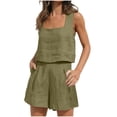 thumbnail image 1 of Womens 2 Piece Outfits Linen Square Neck Crop Tops Short Set 2023 Lounge Matching Sets Trendy Clothes Beach Summer, 1 of 8