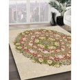 thumbnail image 3 of Ahgly Company Tapis Rond Lavable en Machine Intérieur Transitionnel Kaki Or, 6 Pieds Rond, 3 of 7