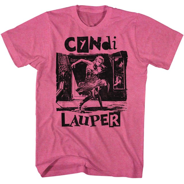 Cyndi Lauper Torn Note Dance Retro Pink Heather Adult T-Shirt