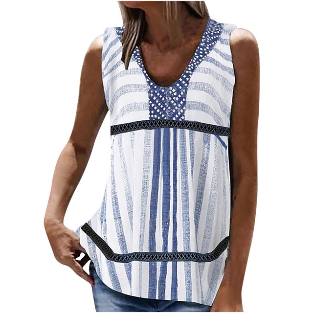 Birdeem Mode Femme Été Sans Manches Col en V Chandail Imprimé Blouse Décontractée
