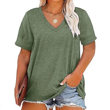 LVHAOGJOB Hauts Grande Taille pour Femmes Chemises à Manches Courtes Col en V Été Imprimé Blouse Ample pour Dames