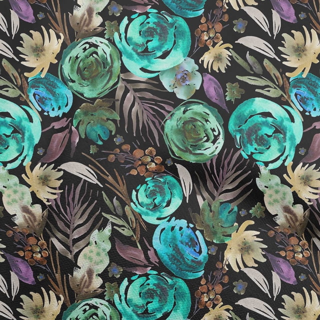 oneOone Polyester Spandex Turquoise Green Fabric Florals Sewing Material Print Fabric By The Yard 56 Inch Wide-D2