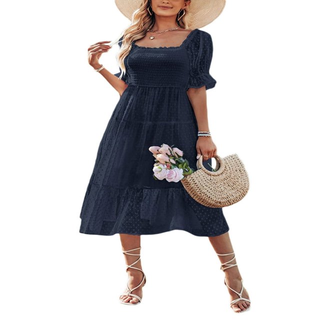 Robe Mini à Manches Longues Froncées à Volants pour Femmes, Encolure Carrée, Taille Haute, Robe Courte