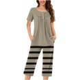 thumbnail image 1 of Timegard Ensembles de Pyjamas pour Femmes 2 Pcs Détente Col Rond Manches Courtes Haut Pantalon Capri à Rayures avec Poches Tenues, 1 of 7