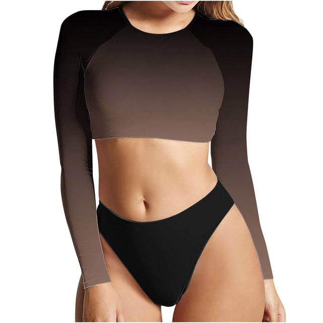 LSLJS Maillot de Bain Femme Imprimé à Manches Longues à Col Rond Fendu, Maillots de Bain pour Femmes