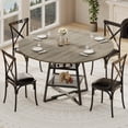 thumbnail image 2 of 47" Round Dining Table for 4-6, Farmhouse Kitchen Table with Metal Base and Storage Shelf, Wooden Dining Table Set for Small Space Kitchen, Dining Room, 2 of 8