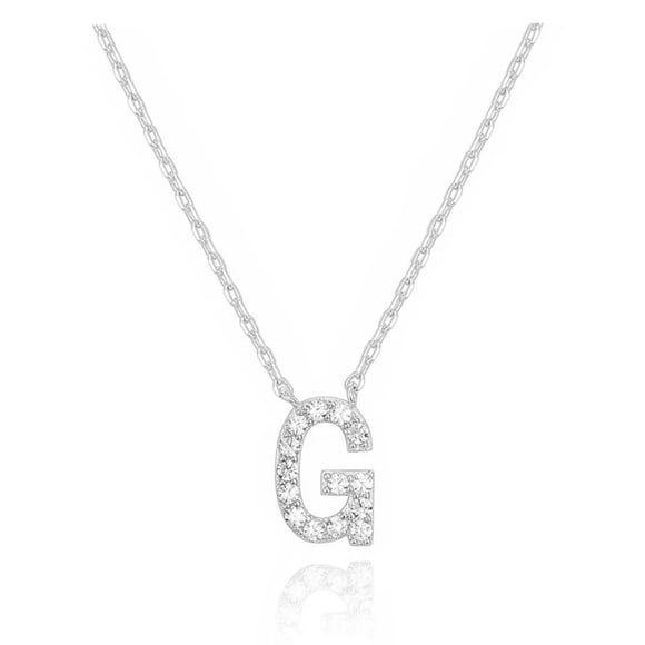 Paris Jewelry® 18K White Gold Plated A-Z Alphabet Created White Sapphire Necklace Initial
