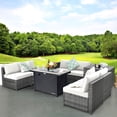 thumbnail image 4 of Gymax 9 PCS Patio Rattan Furniture Set Fire Pit Table Storage Black W/ Cover Off White, 4 of 10