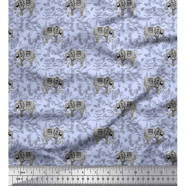 Soimoi Green Modal Satin Fabric Palm Tree & Sunset Beach Print Fabric by the Yard 42 Inch Wide