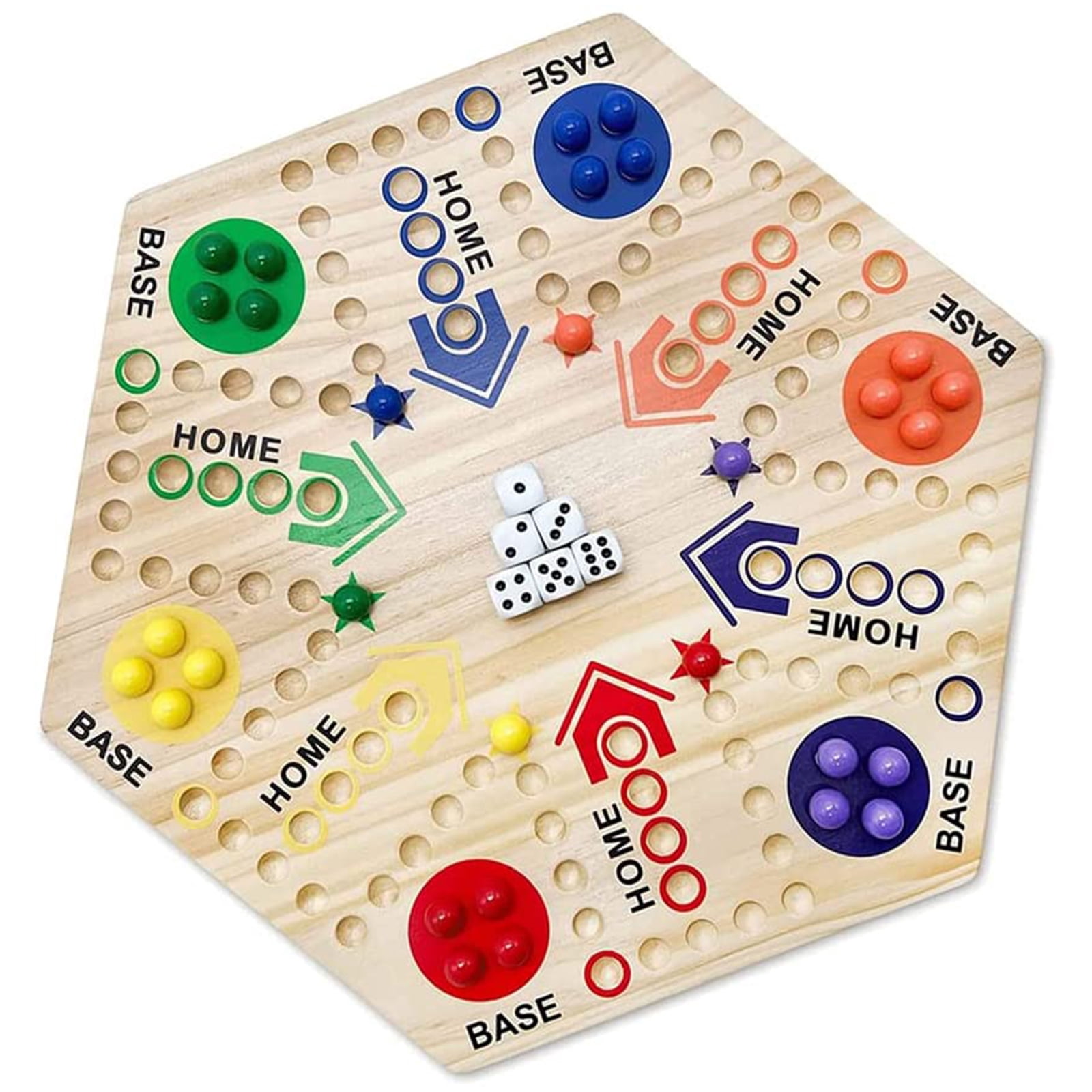 Wooden Original Marble Board Game Wooden Double Sided Fast Track Board Game with 24 Marbles for 6 Players Family Friends and Party