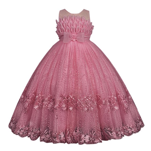 Robe de Bal Imprimée Fleurs pour Filles, Élégante Robe Maxi Princesse avec Nœud en Tulle