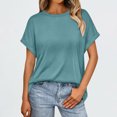 thumbnail image 1 of Binmer T-Shirt à Manches Courtes Décontracté pour Femme, Couleur Unie, Col Rond, 1 of 9