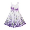 thumbnail image 1 of Robe Fille Rose Violette Double Nœud Papillon Fête Enfants Robe d'Été 9-10 Ans, 1 of 5
