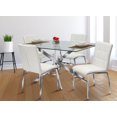 thumbnail image 1 of K-Living Dustin 5PCS Dining Set with 60" Rectangle Tempered Glass with Chrome Base Table and White PU Chairs (1 Table and 4 Chairs), 1 of 5
