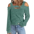 thumbnail image 2 of Pisexur Crewneck Shirts for Women Solid Color Off-shoulder Patchwork Tunic Tops Halter-Neck Long Sleeve Compression Shirts Athletic Tight Workout Top, 2 of 5