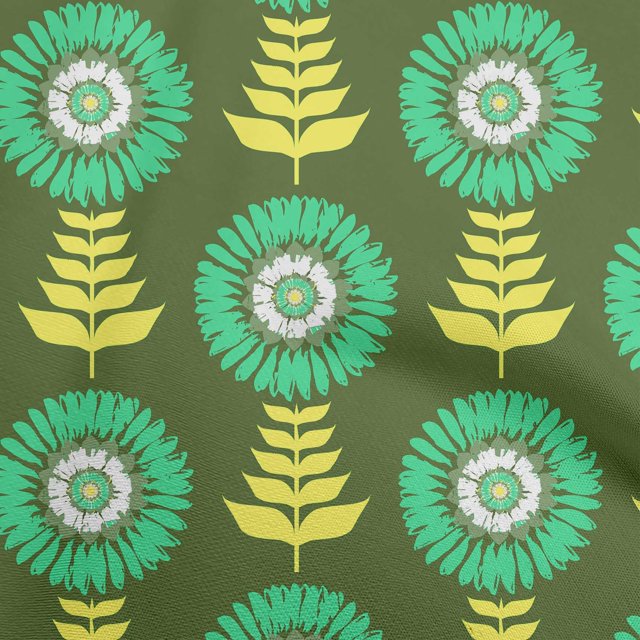 oneOone Georgette Viscose Forest Green Fabric Asian Block Floral Craft Projects Decor Fabric Printed By The Yard 42 Inch Wide