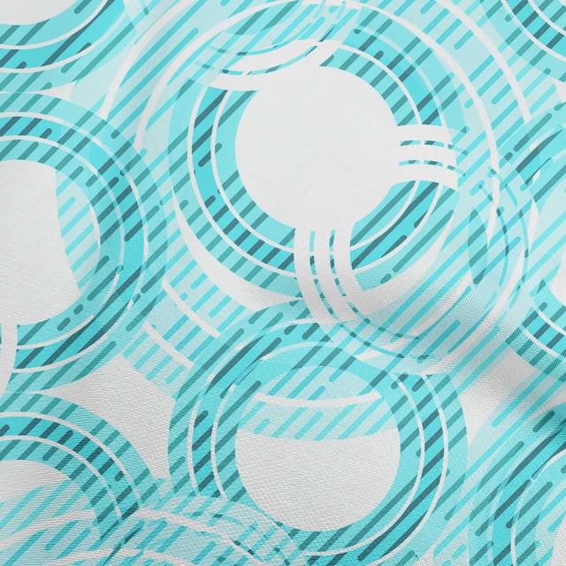 oneOone Silk Tabby Turquoise Blue Fabric Geometrical Sewing Material Print Fabric By The Yard 42 Inch Wide