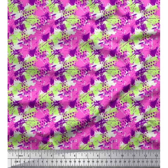 Soimoi Georgette Viscose Fabric circle & brush stroke Abstract Fabric Prints By Yard 42 Inch Wide