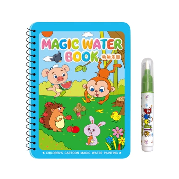 K-241 A Baby Magic Water Painting Book For Kids Animal Theme Reusable Drawing Book With Water Pen Educational Toy For Toddlers Age 3-6 No Mess Art Set Reveal Colors When Wet Includes 1 Boo