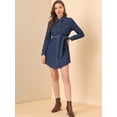 thumbnail image 3 of INSPIRE CHIC Women's Belted Long Sleeves Button Front Denim Shirt Dress, 3 of 6