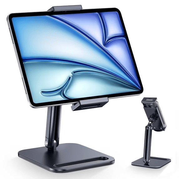 CreaDream Tablet Stand, Tablet Holder for Desk Heavy Aluminum Adjustable 360° Swivel Bracket, Compatible with iPad Pro/Air/Mini, Galaxy Tab, Surface Pro, Ipad Holder Stand for 4.7''-13", Black