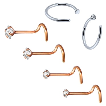 BodyJ4You 6PCS Nose Screw Stud 20G Stainless Steel Rose Goldtone Hoop Ring Piercing Jewelry (0.8mm)