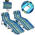 thumbnail image 1 of Costway Lot de 2 Chaises Longues Pliantes d'Extérieur à 4 Positions avec Repose-Pieds Réglable, Rayure Bleue, 1 of 8