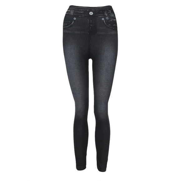 Moxiu Women's Denim Print Leggings Seamless Stretchy Fake Jeans High Waist Tummy Control Jean Look Leggings Jeggings 2025 Black,XL