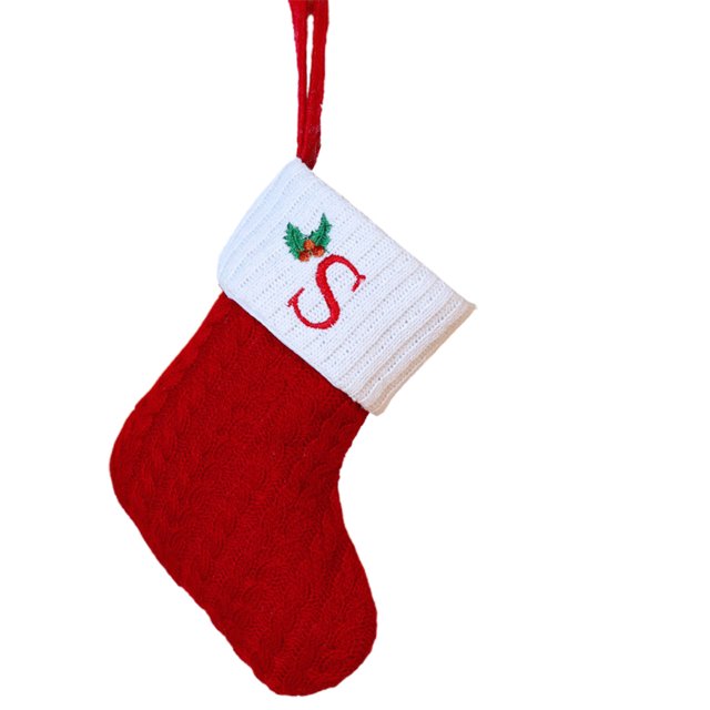 Christmas Tree Decorative Socks With Embroidered Initial Letters Red Green White Knit Stockings