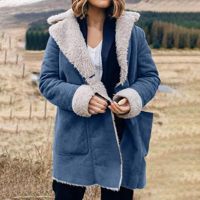 LOVZFMLL Vestes pour Femmes Hiver Chaudes Veste à Col à Revers en Composite