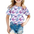 thumbnail image 4 of T-shirts Filles Manches Courtes Imprimé Papillons Décontracté Tops Filles Tops Violet 6-7 Ans, 4 of 4