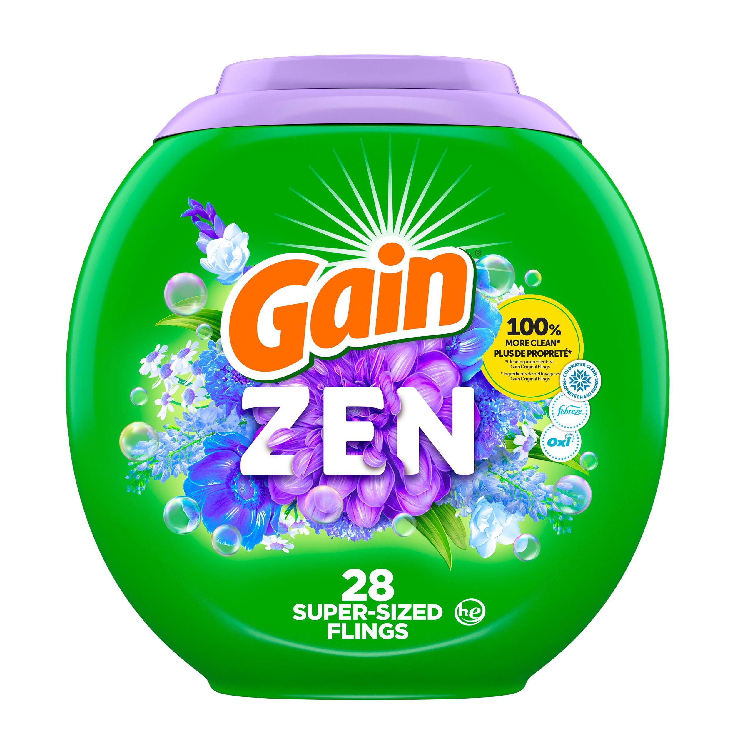 Gain Super Flings Laundry Detergent Pacs, 28 Count, Zen, irresistibly clean and fresh