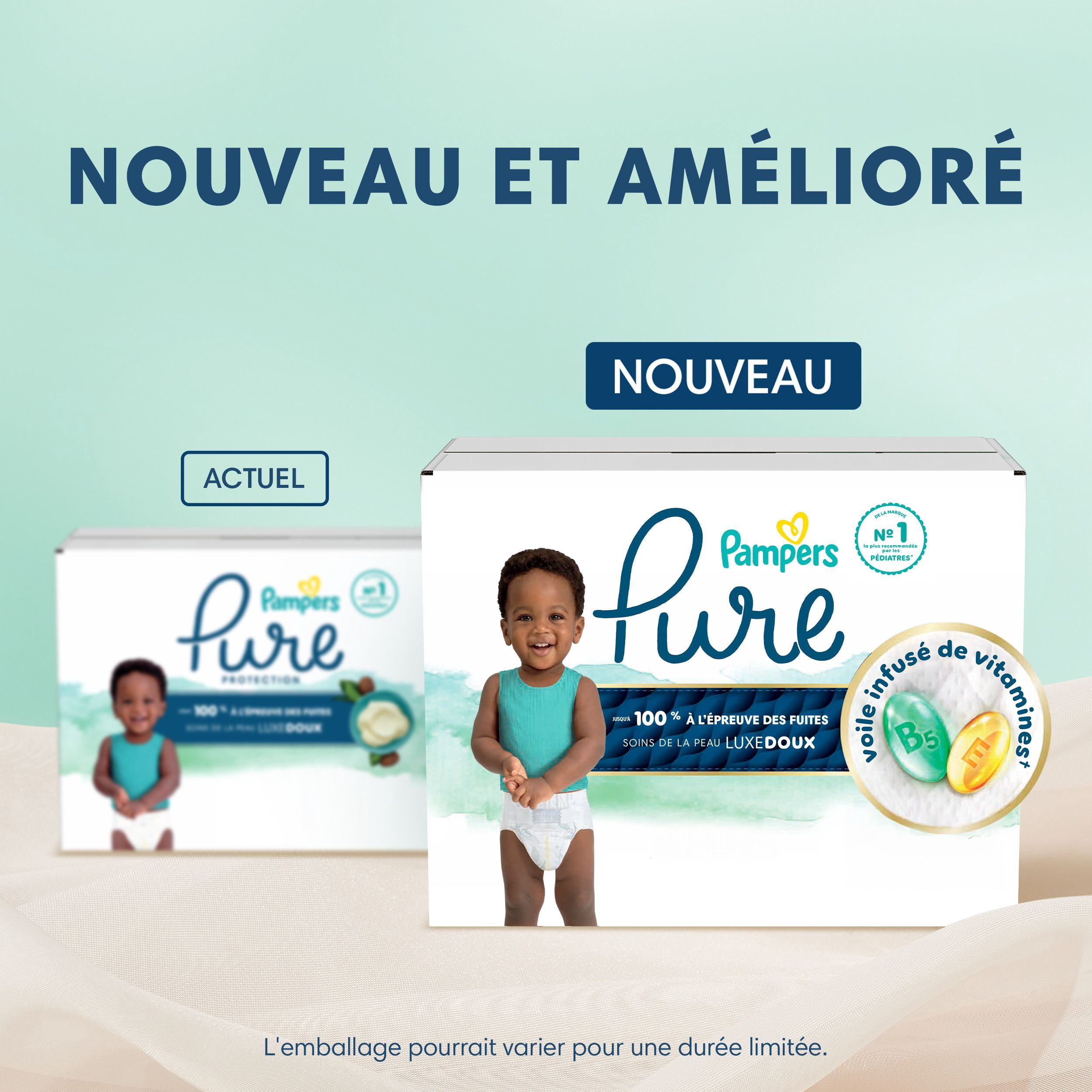 Pampers Pure Couches pour Bébés, Taille 6 (35+ lbs), 42, jusqu'à 100 % Anti-Fuites, Couches Douces Hypoallergéniques de Qualité Supérieure
