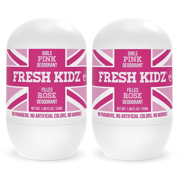 Fresh Kidz Roll On Deodorant for Kids and Teens - Baking Soda and Aluminum-free 24 Hour Protection for Sensitive Skin - Girls "Pink" 1.86 fl.oz. (3 Pack)