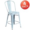 thumbnail image 4 of Commercial Grade 4 Pack 24" High Distressed Green-Blue Metal Indoor-Outdoor Counter Height Stool with Back, 4 of 9