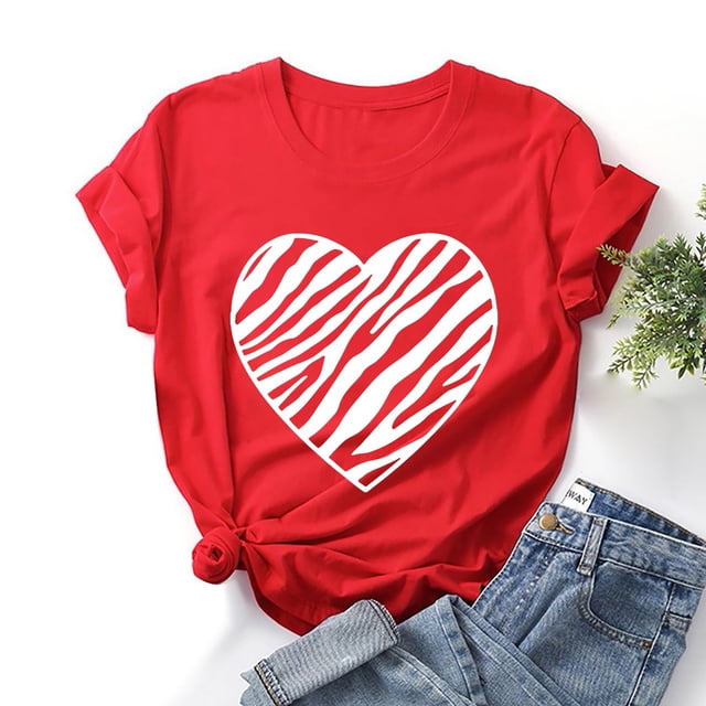 Babysbule Liquidation de Hauts pour Femmes Mode Femmes T-shirt à Manches Courtes Imprimé de la Saint-Valentin Hauts Graphiques Fantaisie