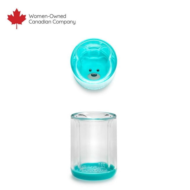 Tasse Ours à Double Paroi avec Corps Transparent et base turquoise, Présentant une Forme d'Ours Suspendue visible sous Tous les angles et un Petit Visage d'Ours Imprimé au Bas, Vaisselle de Boisson Idéale pour Bébés et Tout-Petits, Sans BPA, Sans Plomb, et Support Supérieur Compatible Lave-Vaisselle.