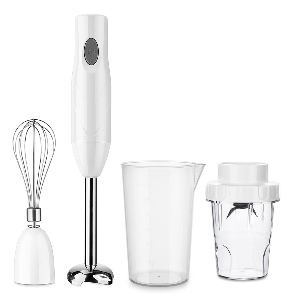 Mistaha Immersion Hand Blender 4-in-1 Stick Blender with 600ml Mixing Beaker, Food Grinder, Egg Whisk, Smoothies, Sauces and Soups - White