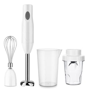 Amdohai Immersion Mélangeur à main 4-in-1 Mélangeur de bâton avec 600ml Mélange de bécher, de graisse alimentaire, de fouet d'oeuf, de smoothies, de sauces et de soupes - blanc