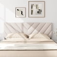 thumbnail image 2 of Gymax Linen Fabric Upholstered Headboard Rectangular Headboard w/ Solid Wood Legs, 2 of 10