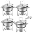 thumbnail image 1 of KFFKFF Chafing Dish Buffet Set, 5 Qt 4 Pack, Stainless Steel Chafer with 4 Full Size Pans, Round Catering Warmer Server with Lid Water Pan Folding Stand Clip, for Weddings Parties Banquets, Silver, 1 of 9