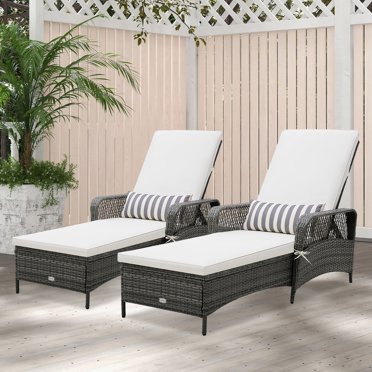 Gymax Chaise Longue de Patio en Rotin pour l'Extérieur, Ensemble de 2, Gris Mixte