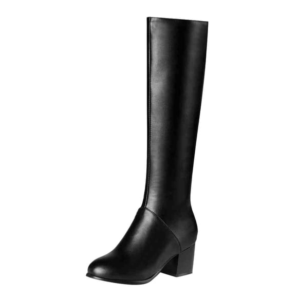 XZNGL Boots for Women Winter Womens Winter Boots Womens Winter Warm Boots Side Zip Round Toe Square High Heels Knee High Booties